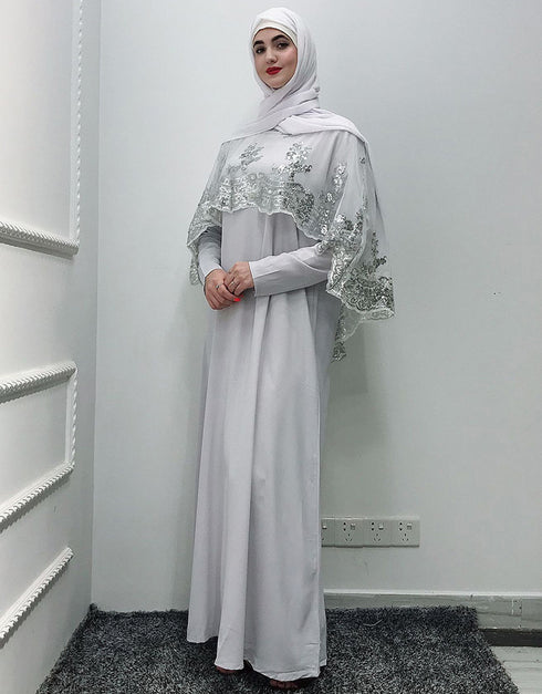 Modest Abaya Dress with Sequined Cloak
